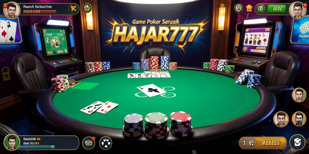 Screenshot utama HAJAR777 menampilkan gameplay seru dengan meja poker.