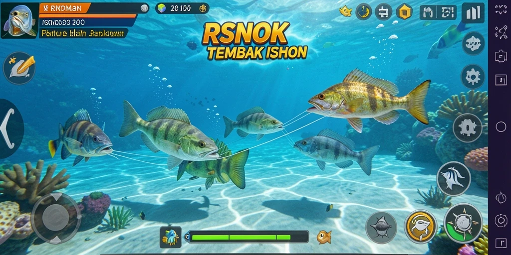 Tampilan layar utama RSNOK dengan aksi tembak ikan yang seru.